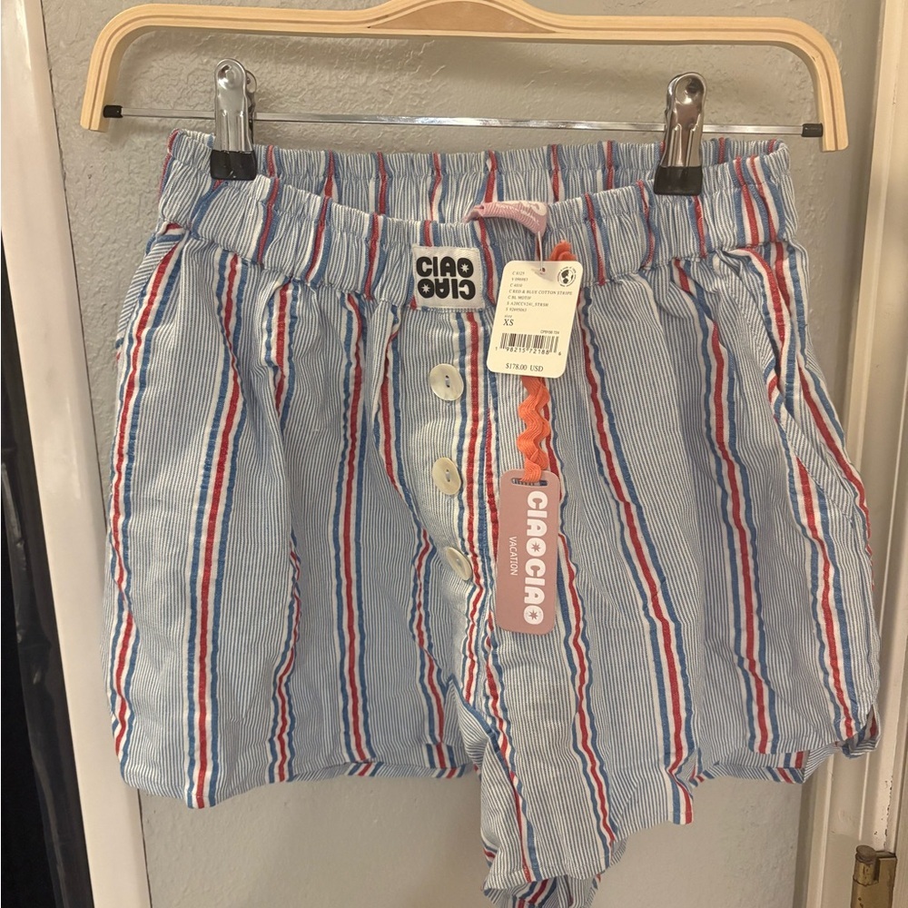 Free People Ciao Ciao Vacation Stripes Boxer Shorts XS Red & Blue Cotton Stripe - Picture 5 of 7